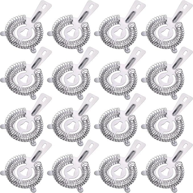16 Pcs Bar Bartender Strainer Stainless Steel Drink Cocktail Strainers Silver Shaker Ice Bar Shelf or Bartenders Mixologists Drinking Water Filtering