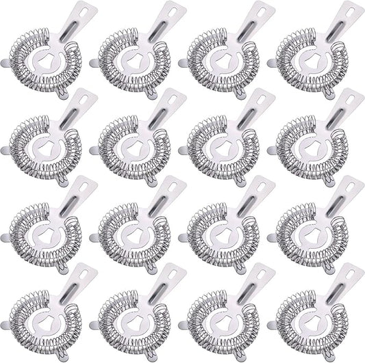 16 Pcs Bar Bartender Strainer Stainless Steel Drink Cocktail Strainers Silver Shaker Ice Bar Shelf or Bartenders Mixologists Drinking Water Filtering