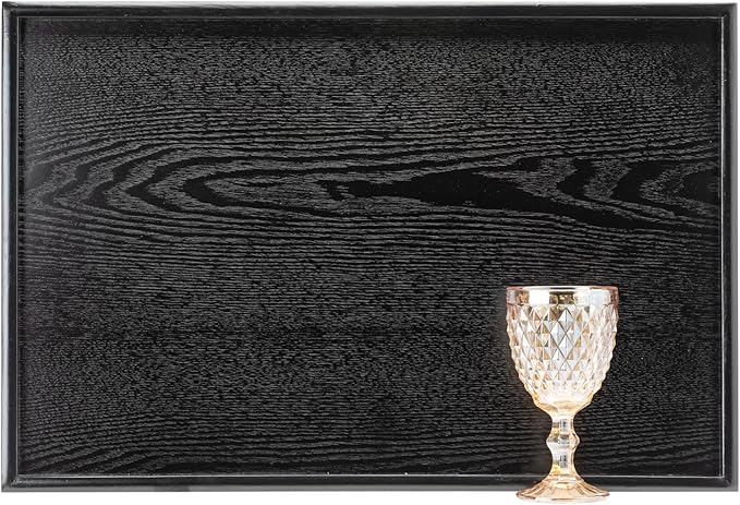 24 x 16 Inches Extra Large Solid Wood Serving Tray for Tea Coffee Table Snack Food Meals Serving Plate Kitchen Party Bar Breakfast Server with Raised Edges Black Wooden Decorative Ottoman Tray