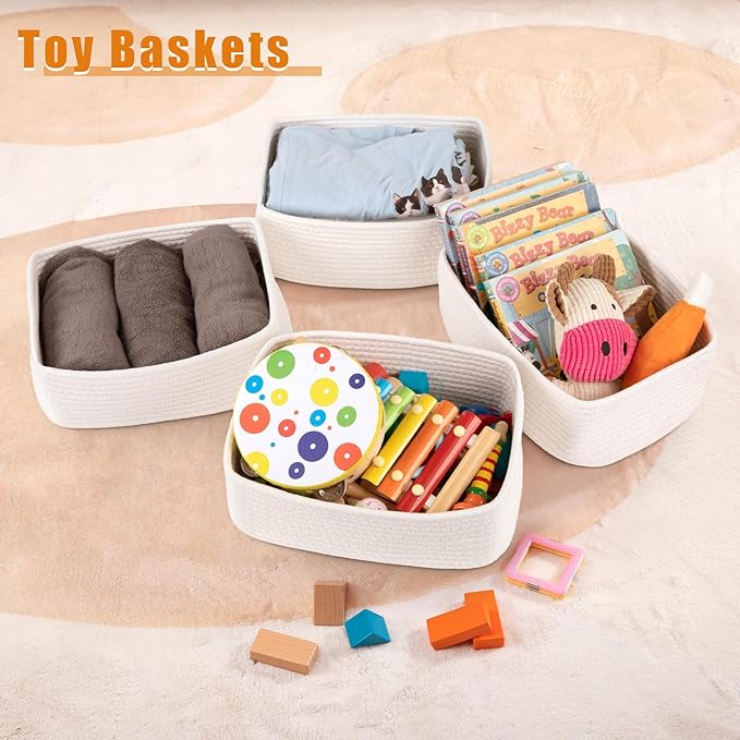 OIAHOMY 4 Pack Storage Baskets for Organizing, Small Bins for Shelves, Cute Decorative Storage Bins, Organizer Baskets for Gifts Empty, 11.8''Lx7.8''Wx4.7''H, White