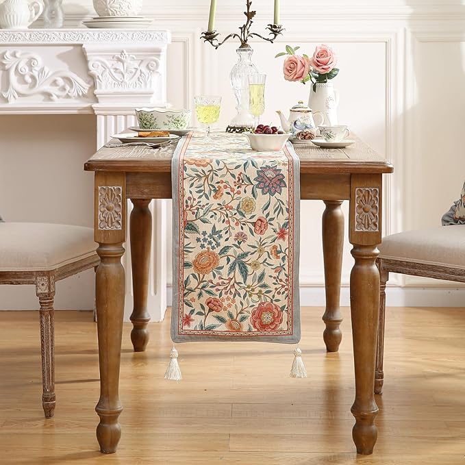 Farmhouse Floral Cloth Runner for Table,Decorative Linen 71 Inches Long Table Runners,Decor Tabletop for Kitchen,Dining,Tea Party,Home,Christmas,12"*71"