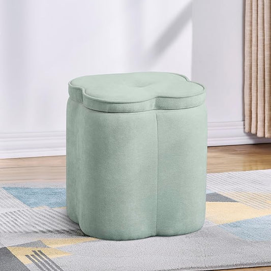 Crestview Collection Foot Rest Ottoman with Storage,Chenille Fabric Flower Ottoman for Living Room, Vanity Stool for Bedroom,Floor Pouf for Home Decor,Seafoam Green,18 inches