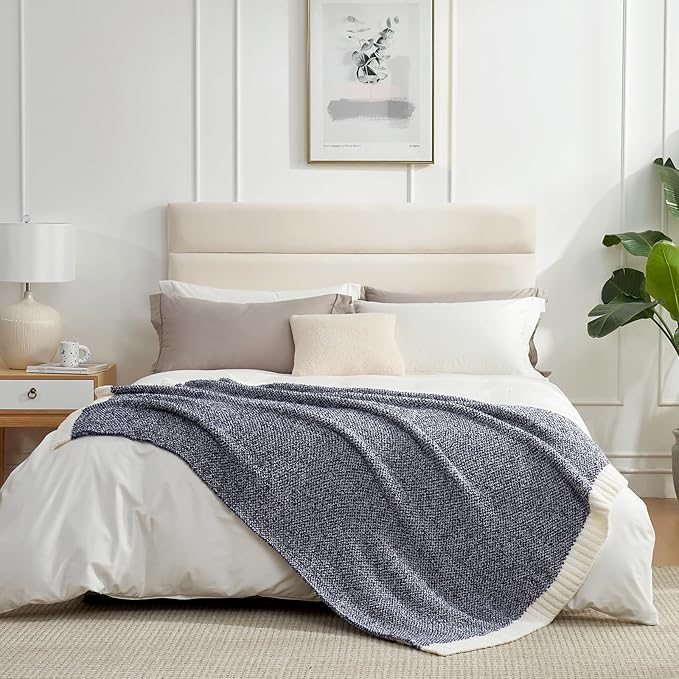Snuggle Sac Heather Navy Oversized Twin-XL Size Blanket, Super Soft, Warm, Knit, 66x90 inches