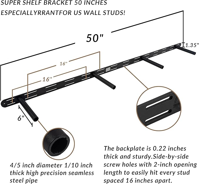 Floating Shelves 60 inch Long 8 "deep Set of 2, Heavy Duty Wood Wall Mounted Shelves for Bathroom Living Room Kitchen,Book Shelves with Thickened Hidden Bracket-Distressed Walnut