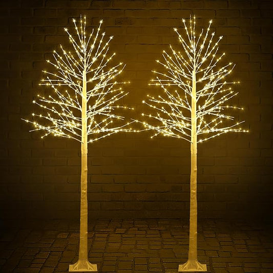 Baquler 2 Pack Lighted Birch Tree - Artificial LED Warm-White Light Birch Tree Decoration for Christmas Holiday Party Wedding Festival Decor, Indoor & Outdoor (8 ft)