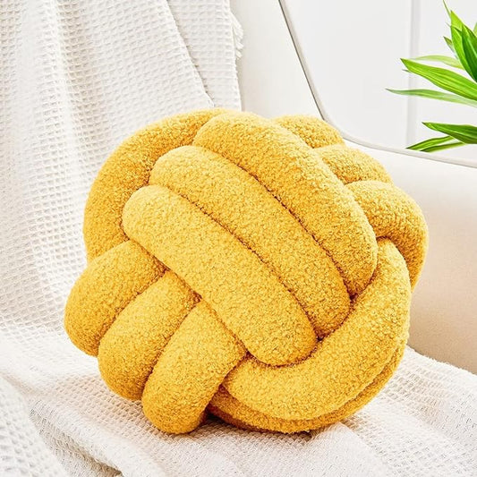 Uvvyui Knot Pillow Ball, Soft Home Decorative Pillows, Round Throw Pillow, Handmade Knotted Plush Pillow, Round Boucle Pillow Cushion (14 Inches Dark Yellow)