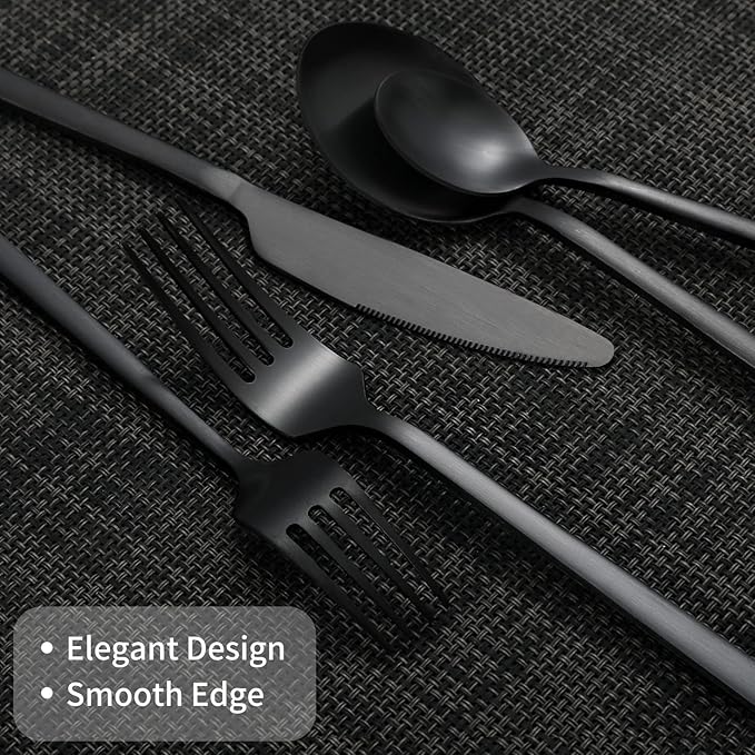 40-Piece Black Silverware Set, Rectangular Flatware Set for 8, Matte Polished Stainless Steel Cutlery Set, Food-Grade Utensils Set, for Home Kitchen Restaurant, Dishwasher Safe