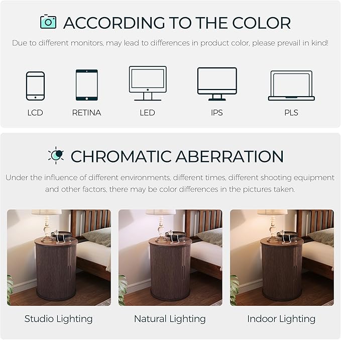 LINSY HOME Round Fluted End Table, Tall Side Table with Sliding Tambour Door and Storage Shelf, Modern Bedside Table, Mid-Century Nightstand for Living Room, Bedroom, Walnut