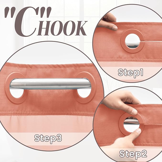 No Hook Slub Textured Shower Curtain with Snap in Liner - Coral Fabric Outer Curtain & Waterproof Inner Liner, Hotel Style with See Through Top Window, 71x74 in