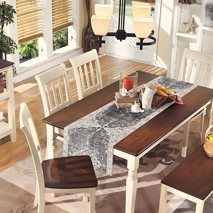 Snycler Table Runner Boho Table Runners Vintage Elegant Farmhouse Table Center Linen Decor for Home Dining Party Entrance (13x48 Inch) Black