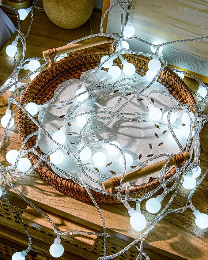 Globe String Lights 59 Ft 100 LED Fairy Lights Plug in with Remote Timer, Connectable Small Frosted Globe Christmas Lights for Bedroom Wedding Xmas Tree Indoor Outdoor Decor, Cool White