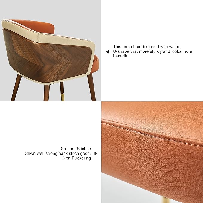 ARTPLAN Dinning Room Chairs Set of 2,Fabric Upholstered Accent Chairs for Living Room Arm Chairs for Home Indoor Furniture,Dark Orange