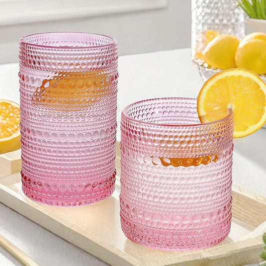 Vintage Hobnail Driinking Glasses Set, Glassware Drinking Set of 8, 12 oz Highball Glasses & 10 oz Cocktail Glasses, Tumbler Glasses for Cocktails, Whiskey, Juice, Milk