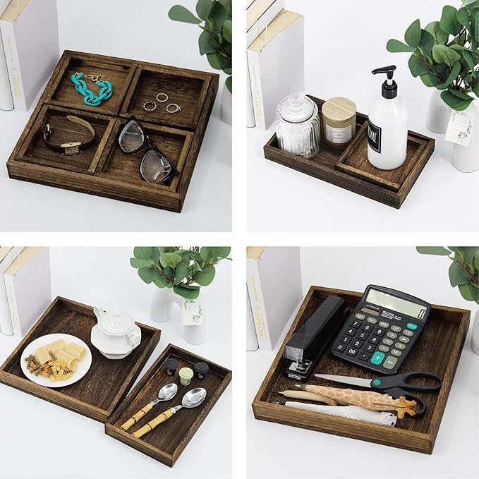 18.1 Inch Rustic Wood Serving Tray with Handles, Breakfast Tray Wooden Trays Decorative Serving Platter for Eating, Working, Storing, Used in Bedroom, Kitchen, Living Room, Bathroom and Outdoors