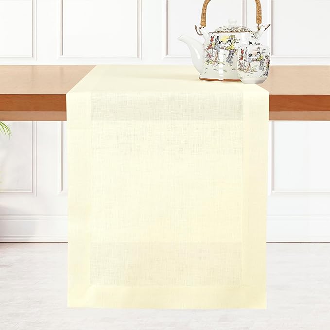 D'Moksha Homes Linen Cream Table Runner 90 Inches Long - 100% Pure Linen 14 x 90 Inch Table Runner for Dining, Fall, Autumn and Halloween - Machine Washable