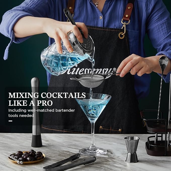 KITESSENSU Cocktail Shaker Set Bartender Kit with Stand | Complete 24-Piece Bar Set Cocktail Kit with All Bar Accessories, Black