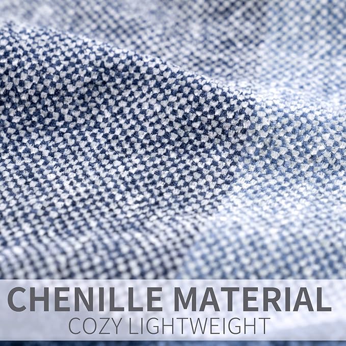 RECYCO Buffalo Paid Chenille Throw Blanket for Couch, Soft Cozy Decorative Buffalo Check Blanket Throw with Tassels for Bed Sofa, Lightweight Chenille Knitted Throw, Plaid Navy Off White, 50'' x 60''