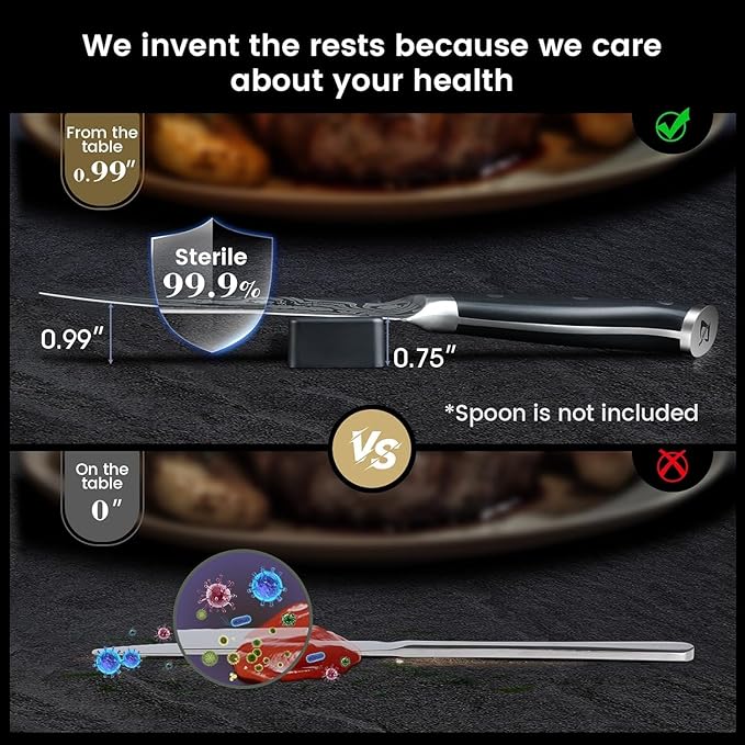 Steak Knives Set of 4, 4.8 Inch Fine-Edge Super Sharp Table Knives with Rest, Premium Germany Stainless Steel Ergonomic Handle, Elegant Black Ideal for Gift