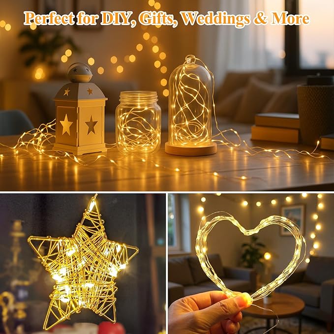 Lakumu 6 Pack Fairy Lights Battery Operated String Lights -7FT 20LED Fairy Lights Waterproof Silver Wire Firefly Starry Moon Lights for DIY Christmas Decorations Party Wedding Centerpiece Table Decor