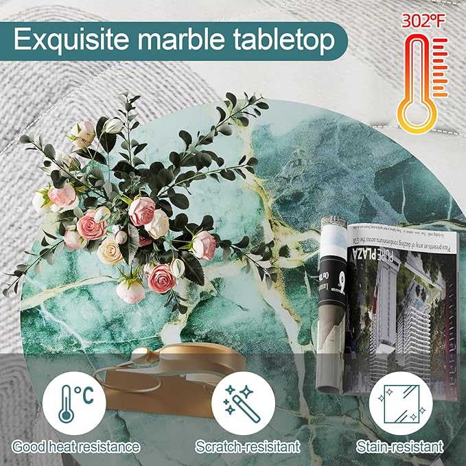 aboxoo Coffee Table Nesting Side Round Set of 2 End Table Green Art Table Top Sturdy Metal Frame Desk Centerpiece Living Room Bedroom Apartment Modern Industrial Simple Nightstand