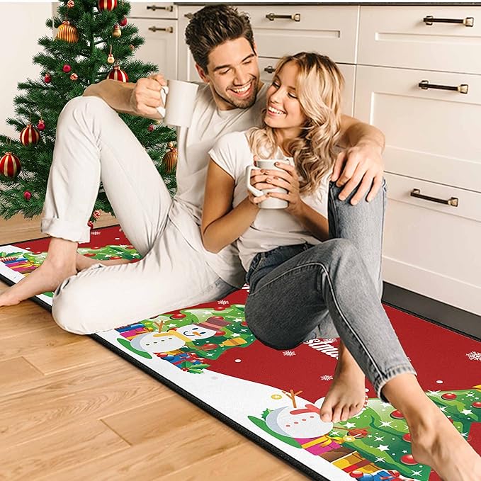 Christmas Kitchen Rug Set (2 PCS), Merry Christmas Snowman Indoor Kitchen Mat for Winter, Xmas Door Mat Runner Rug Mat for Kitchen Home Decor (17"x47"+17"x30",Snowman)
