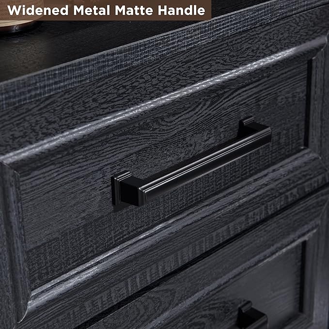 18" Farmhouse Nightstand Set of 2 with Charging Station,End Table with 2 Drawers Storage,Side Table,Bedside Cabinet for Bedroom,Living Room, Black