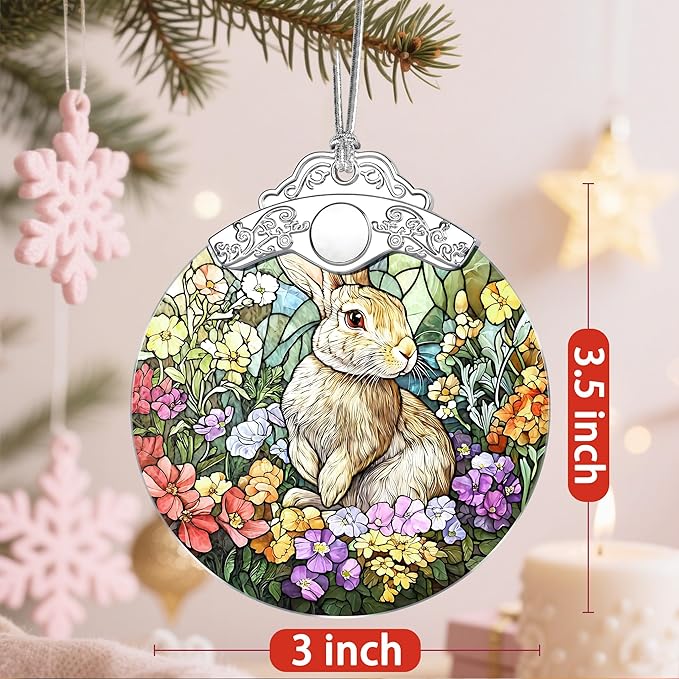 Christmas Ornaments: Stained Glass Ornament, Christmas Tree Ornament, Hanging Ornaments for Home Decor & Xmas Tree Decorations – Exquisite Holiday Decor, Gifts & Holiday Present - Rabbit