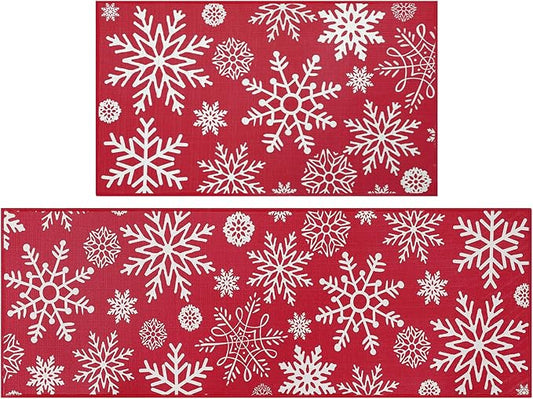 CAROMIO Christmas Kitchen Rugs and Mats Non-Slip Skid Washable Runner Rug Set of 2 PCS Xmas Holiday Decor Runner Rug in Front of Sink Super Absorbent Kitchen Mat, 17"x29"+17"x47"