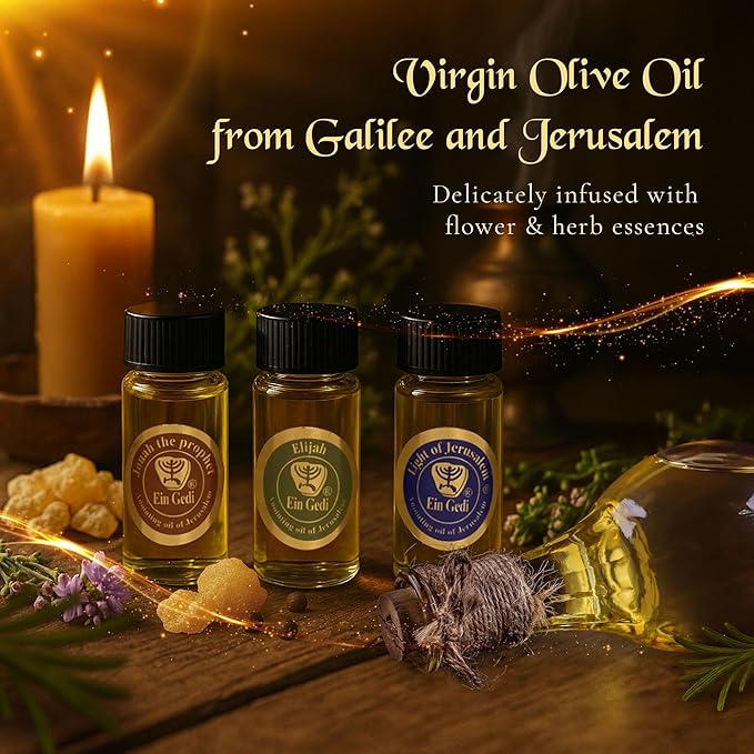Anointing Oil for Prayer 3 Bottles Set 10ml/0.34oz Each Bottle - The Original Perfumes of The Bible Jonah The Prophet, Elijah The Prophet and Light of Jerusalem - Made in The Holy Land - by Ein Gedi
