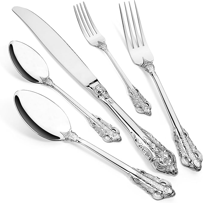 Royal Design Flatware, Silverware Set for 8 persons, 40 Piece - Spoons, Forks, and Knives 18/10 Stainless Steel, Dishwasher Safe