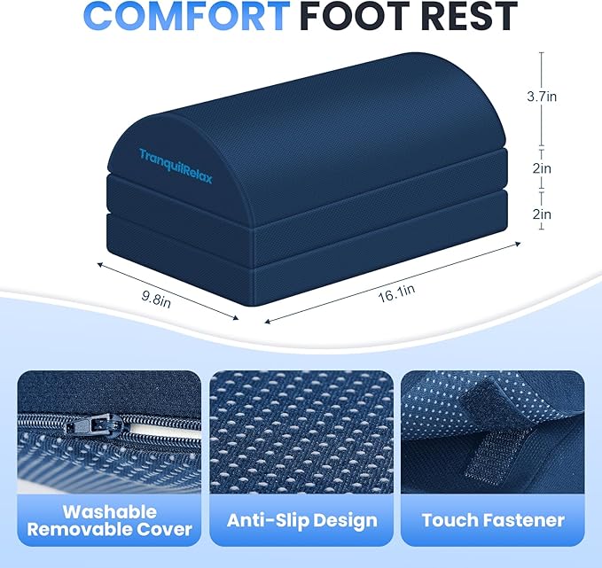 Foot Rest for Under Desk at Work, Gaming Accessories Foot Stool with 3 Adjustable Heights & Washable Cover, Comfortable Office Desk Accessories, Footrest for Office, Home and Car (Blue)