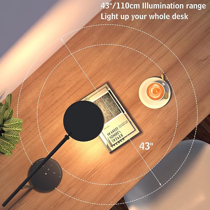 Desk Lamps for Home Office with Stable Base, Adjustable Swing Arm Table Lamp, Eye Caring Lamp for Reading, Work, Bedroom, Bedside, Memory Light Dimmable with 3-Color Modes & 9-Brightness