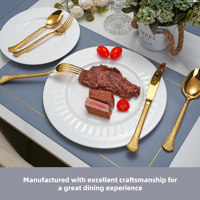 SuperCook 60-Piece Gold Hammered Flatware Set for 12, 18/10 Stainless Steel Silverware Set, Premium Heavy-Duty, Dishwasher Safe, Elegant Gift Idea