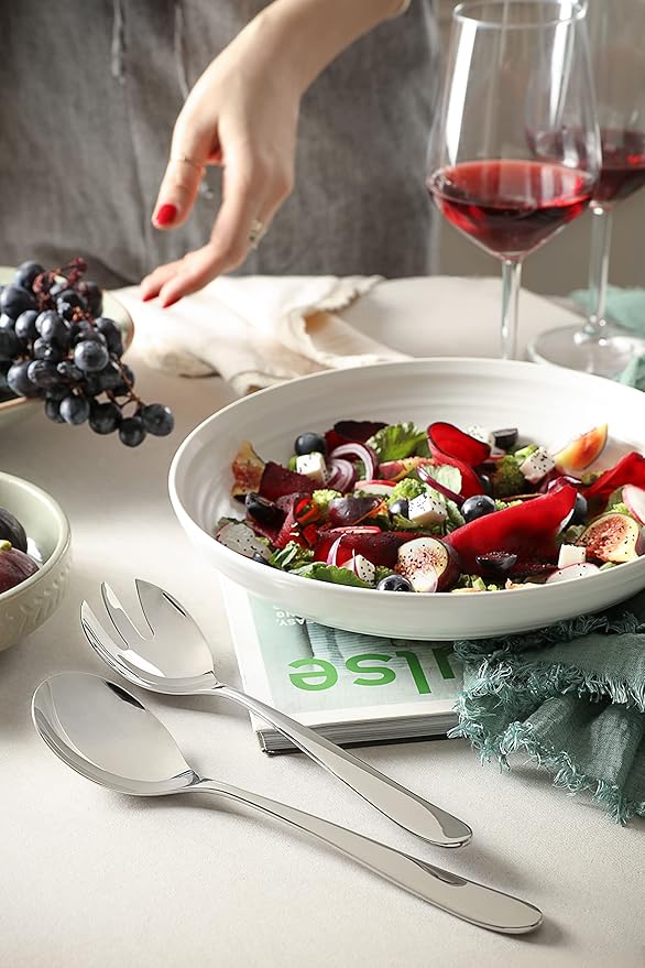 Serving Utensil Set – 18/10 Stainless Steel Serving Spoons, Salad Servers, Butter Knives, Mirror Finish, Dishwasher Safe, Elegant and Durable (10-Piece Serving Set, Fidenza)