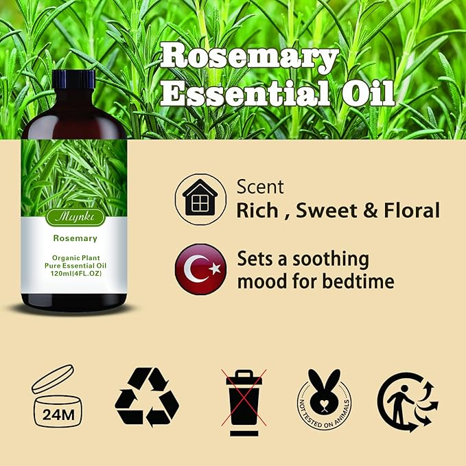 Rosemary Essential Oil-Rosemary Fragrance Oil 4.33oz (130ml)-100% Pure Natural Scent for Diffusers, Candles, Soap Making & Aromatherapy-Relaxing Home & Gift Essential Oil for Bath, Massage