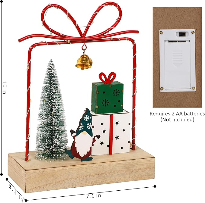 Christmas Tabletop Decoration, Wooden Lighted Christmas Gift Box Decorations, Christmas Giftboxes Santa Ornaments, Battery Operated Christmas Indoor Fireplace Home Table Decorations