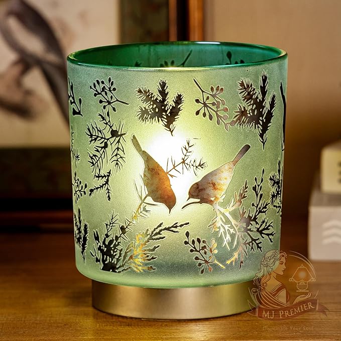 MJ PREMIER Cordless Table Lamp Timer, Big 7'' Battery Operated Lamp, Emergency Table Lamp for Area No Plug/Hurricane, Decorative Bird Lamp for Kitchen Counter/Entryway/Bathroom/Living Room/Gift