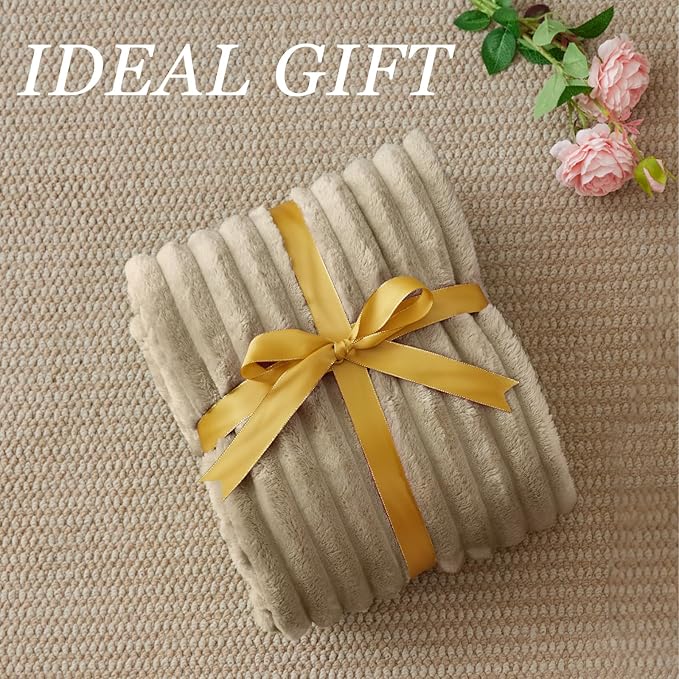BEDELITE Fleece Throw Blanket for Couch - 300GSM Soft & Warm Fluffy Linen Blanket, Decorative and Giftable Striped Blankets for Women, Men, 50"x60"