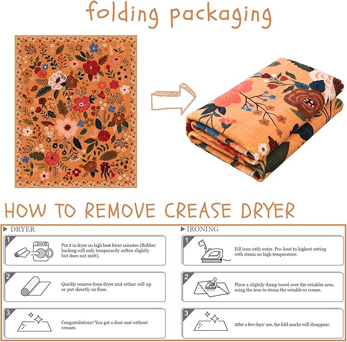 Rugcomf Area Rugs 8x10 Rug for Living Room Clearance Washable Boho Area Rug Non Slip Floral Vintage Low Pile Large Rug for Living Room, Bedroom, Farmhouse, Dining Room, Kids Playroom(Yellow)