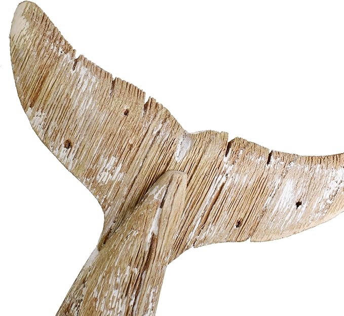 Aecipl Nautical Home Decor Wood Whale Tail Tabletop Statue Decorative Rustic Sculpture Ocean Beach Coastal Themed Figurine Whale Ornament Bathroom Shelf Decoration (8.5" H)