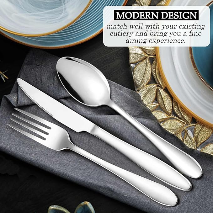 LIANYU Silverware Flatware Set for 8, 40 Piece Stainless Steel Cutlery Set Include Forks Spoons Knives, Eating Utensils for Home Kitchen Restaurant Tableware, Mirror Finish, Dishwasher Safe