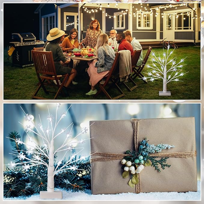 Retisee 1 Pcs Snowflake Tree LED Light with 24 LED Lights Timer USB Battery Operated Christmas Snow Indoor Outdoor for Home Table Party Decor (White Color,Snowflake)