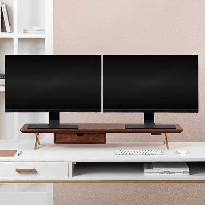 Anji Mountain Monitor Stand - Desktop Organizer & Laptop Riser, Ergonomic Monitor Riser, Space-Saving Monitor Stand for Desk, Durable Construction, Easy Assembly, Ideal for Home & Office,Walnut