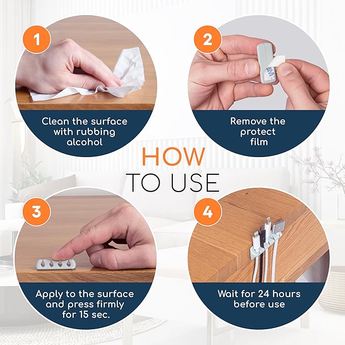 GLUIT Adhesive Desktop Cable Organizer Versatile Cord Holders Wire Clips and Cable Holder Cord Organizer for Desk Table Accessories Office Spaces New Grey 5 Pack