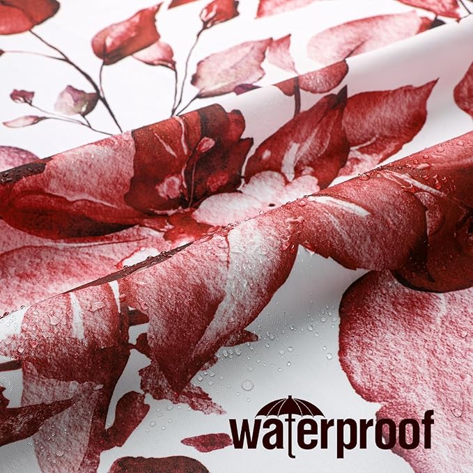 Gibelle Long Shower Curtain 72 x 78, Tall Burgundy Red Floral Shower Curtain for Bathroom, Watercolor Plant Eucalyptus Leaves Fabric Shower Curtain Set with Hooks