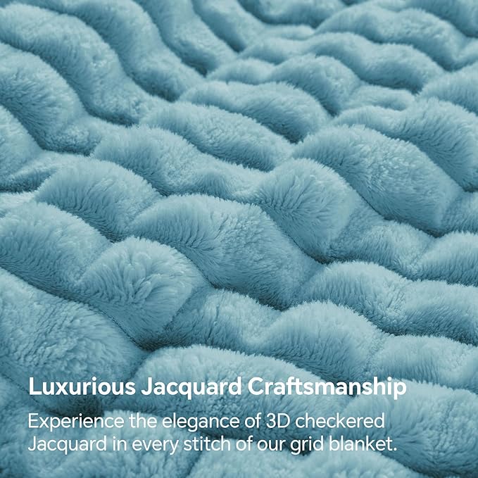 BEDELITE Washed Blue Throw Blanket Twin Size for Bed- Super Soft and Warm 3D Checkered Fluffy Fuzzy Fleece Blanket, Luxurious Plush Cozy Blanket for Room Decor Fall and Winter, 60x80 inches