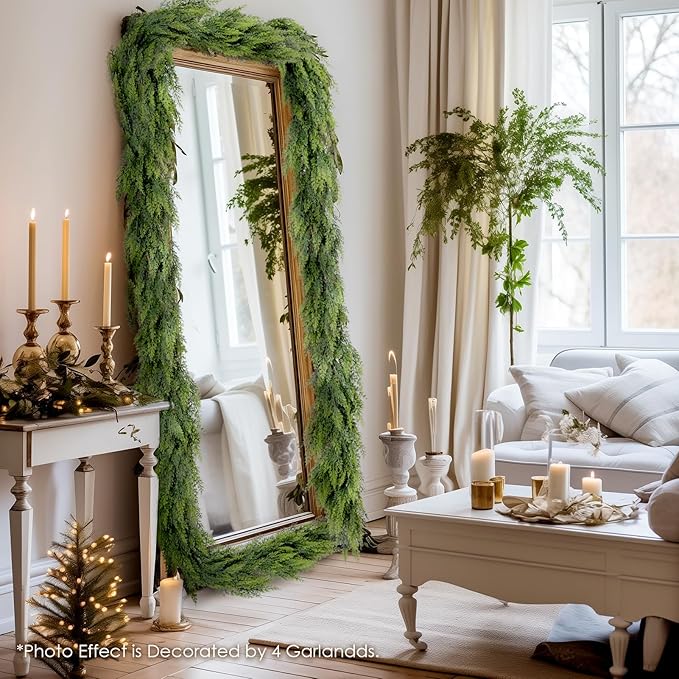 WBHome 2PCS Real Touch Juniper Garland for Christmas Holiday Seasonal Outdoor/Indoor Home Decor, 6FT Long