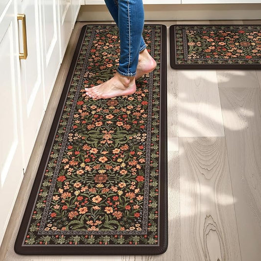Collive Kitchen Mats 2PCS, Cushioned Anti Fatigue Mat for Floor Non Skid Waterproof Kitchen Rugs, Black Comfort Standing Desk Rug for Office, Sink, Laundry, 17"x30"+17"x59"