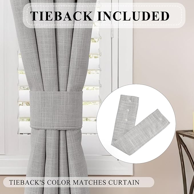 Macochico Pinch Pleated 100% Blackout Linen Curtains 120 Inch Width by 84 Inch Length, Thermal Window Drapery for Living Room Bedroom Nursery Farmhouse, Ivory White Drapes with Tieback 1 Panel