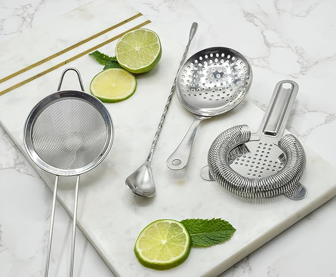 Cocktail Strainer Set Stainless Steel Bar Tools with Stirring Spoon - Hawthorne, Julep, & Fine-Mesh Sifter for Drinks